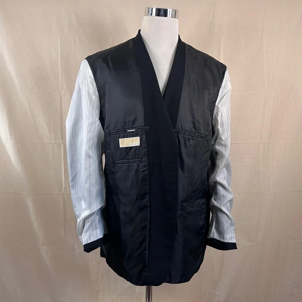 Michael Kors 46R Blazer Wool Blend Black Silver Two Button Lined Vented Formal